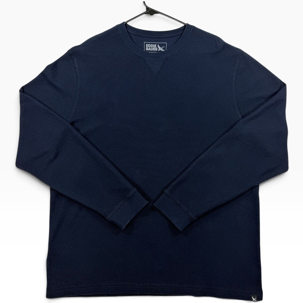 Eddie Bauer Men's TXL Thermal Waffle Knit Crewneck Sweatshirt Navy Long Sleeve